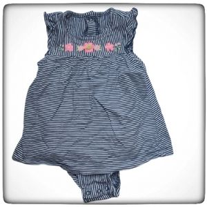 Striped Spring Flowers Dress Snap Onsie-18M